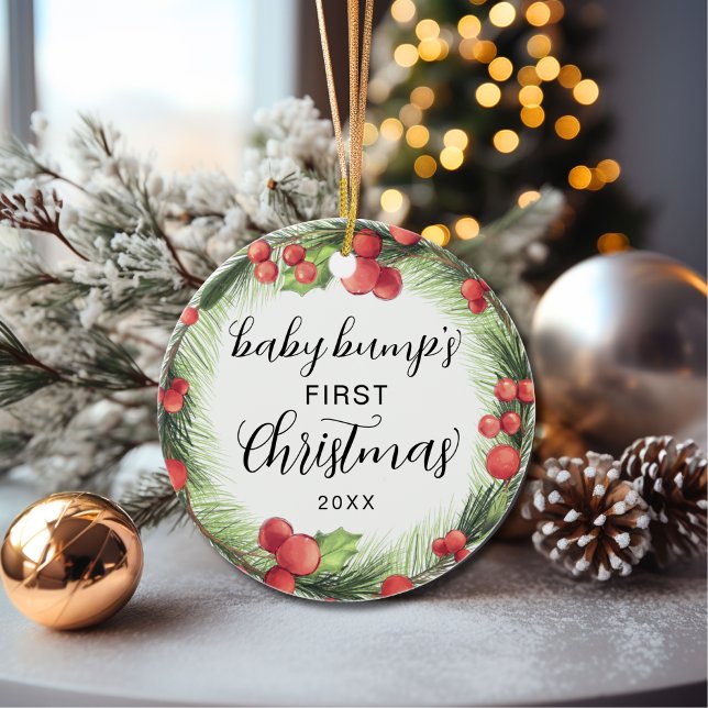 Cute Baby Bump's First Christmas Holiday Ceramic  Ornament (Creator Uploaded)