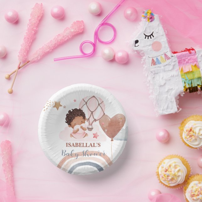 Cute baby bunny African american kids baby shower Paper Plate (Party)