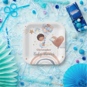 Cute baby bunny African american kids baby shower Paper Plate