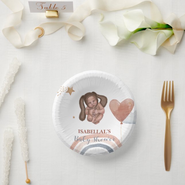 Cute baby bunny African american kids baby shower Paper Plate (Wedding)
