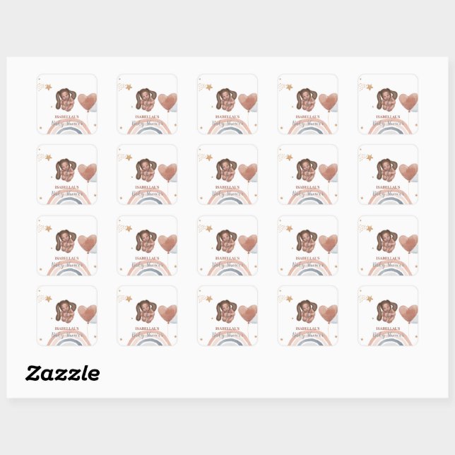 Cute baby bunny African american kids baby shower Square Sticker (Sheet)