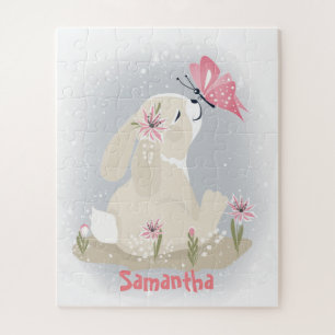 Cute baby Bunny and butterfly. Jigsaw Puzzle