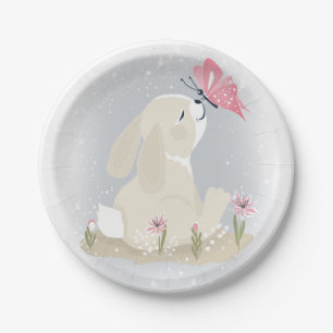 Cute baby Bunny and butterfly. Paper Plate