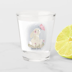 Cute baby Bunny and butterfly. Shot Glass