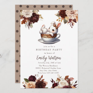Cute Baby Bunny Birthday Tea Party Invitation