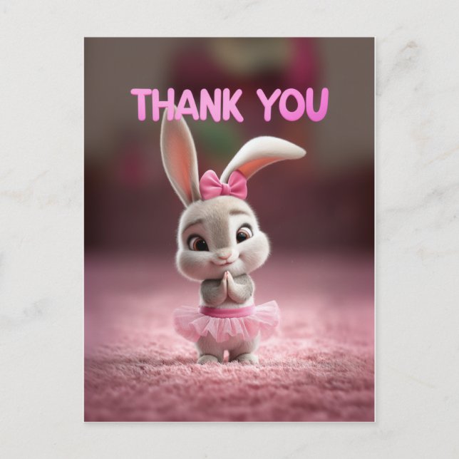 Cute Baby Bunny Girl in Pink Tutu Thank You Postcard (Front)