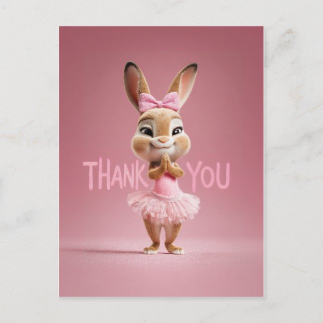 Cute Baby Bunny Girl in Pink Tutu Thank You Postcard (Front)