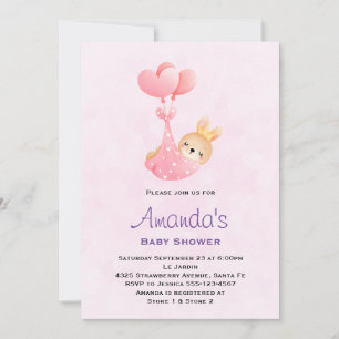 Cute Baby Bunny in a Heart Blanket Baby Shower Invitation