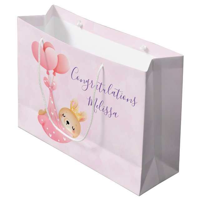 Cute Baby Bunny in a Heart Blanket Baby Shower Large Gift Bag (Front Angled)