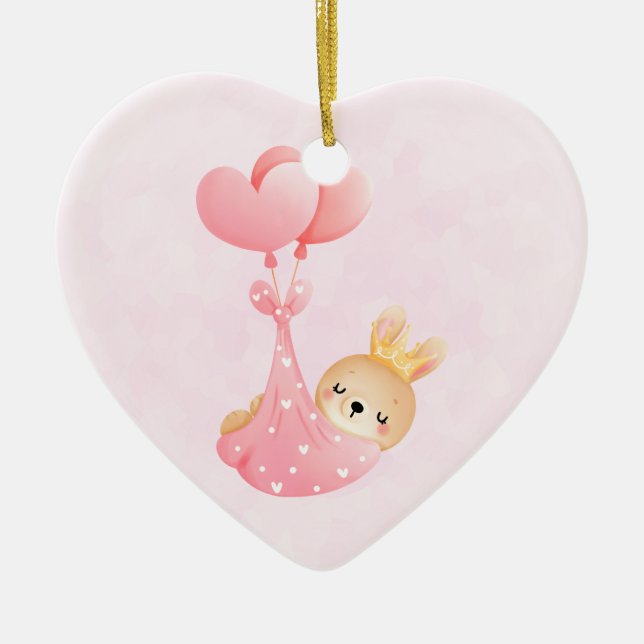 Cute Baby Bunny in a Heart Blanket Ceramic Ornament (Front)
