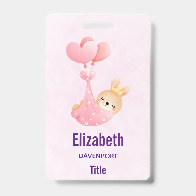 Cute Baby Bunny in a Heart Blanket ID Badge (Front)