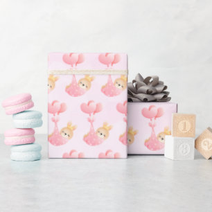 Cute Baby Bunny in a Heart Blanket Pattern Wrapping Paper