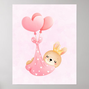 Cute Baby Bunny in a Heart Blanket Poster
