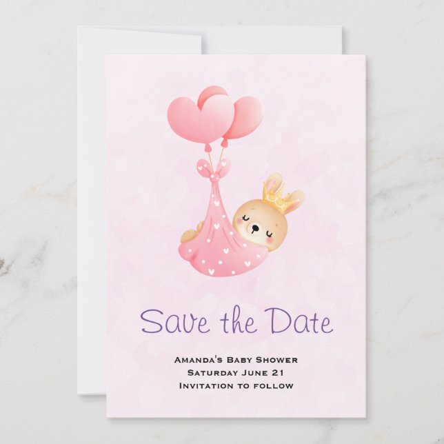 Cute Baby Bunny in a Heart Blanket Save The Date (Front)