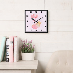 Cute Baby Bunny in a Heart Blanket Square Wall Clock