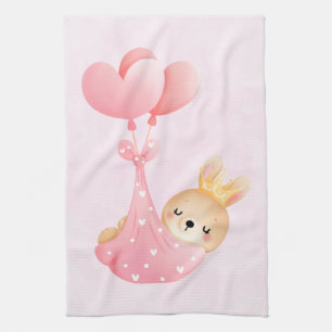 Cute Baby Bunny in a Heart Blanket Tea Towel