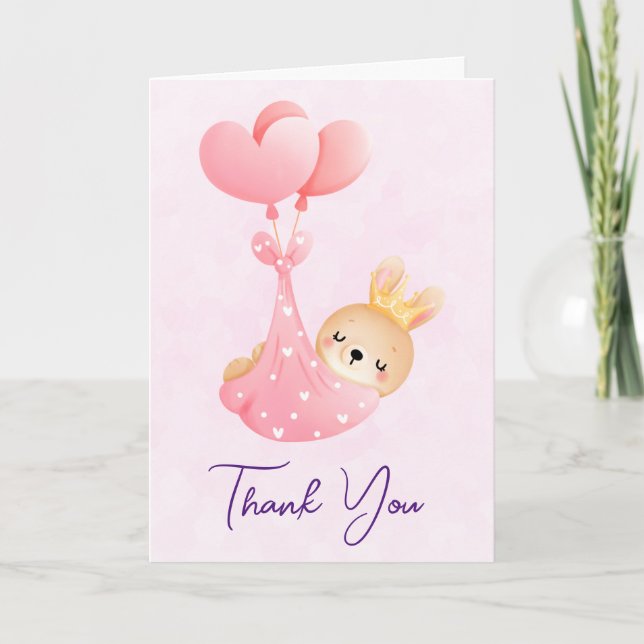 Cute Baby Bunny in a Heart Blanket Thank You Card (Front)