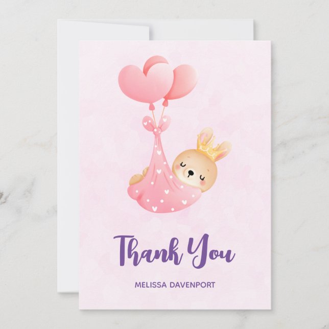 Cute Baby Bunny in a Heart Blanket Thank You Card (Front)