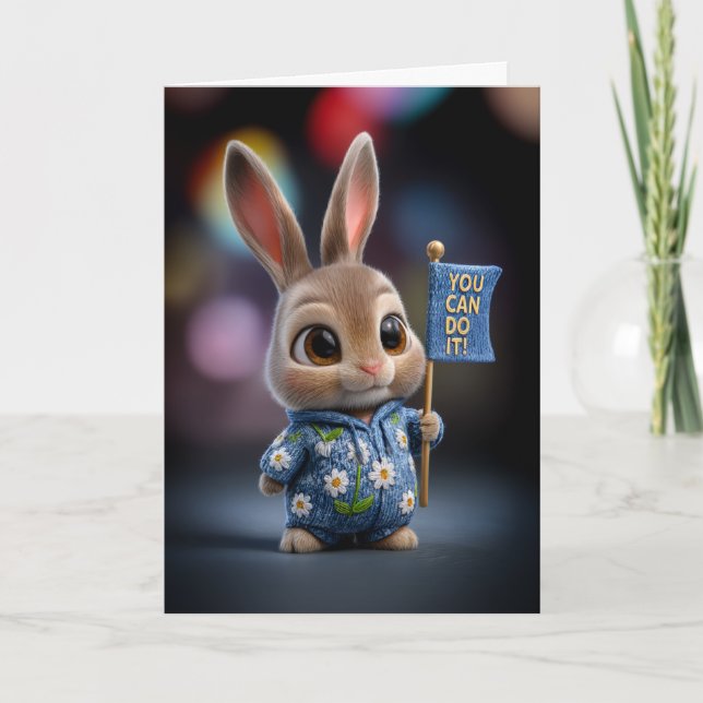 Cute Baby Bunny in Daisy Romper Encouragement Card (Front)