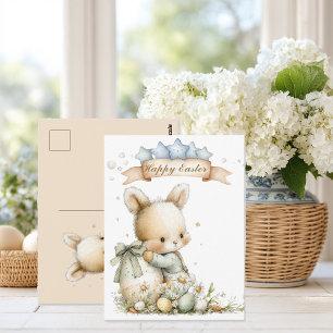 Cute baby bunny in pajamas with an Easter egg Postcard