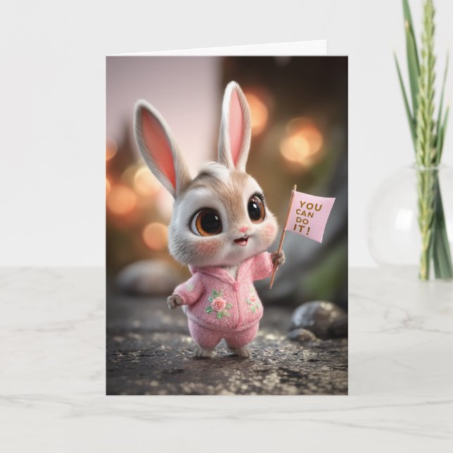 Cute Baby Bunny in Pink Romper Encouragement Card (Front)