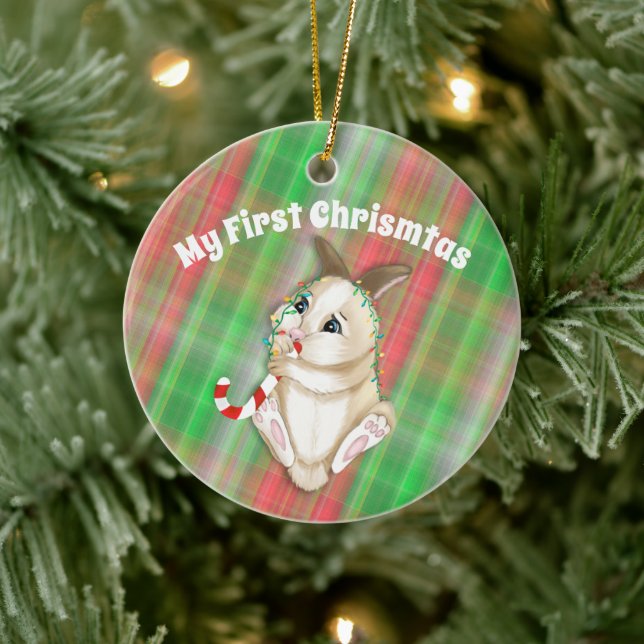 Cute Baby Bunny My first Christmas Photo Ceramic Ornament (Tree)
