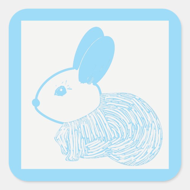 Cute Baby  Bunny on Blue Square Sticker (Front)