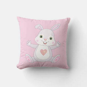 Cute Baby Bunny on Light Pink Throw Pillow