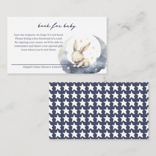 Cute Baby Bunny on Moon with Stars Books for Baby Enclosure Card (Front/Back)