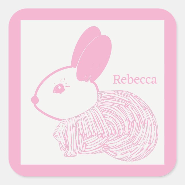 Cute Baby  Bunny on pink Rebecca Square Sticker (Front)