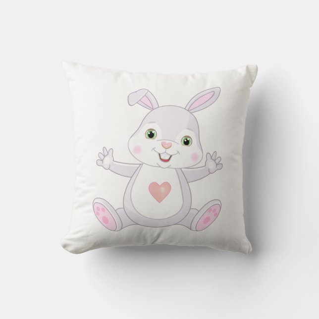 Cute Baby Bunny on White Throw Pillow (Front)