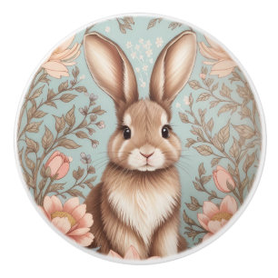 Cute Baby Bunny Pastel Floral  Ceramic Knob
