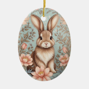 Cute Baby Bunny Pastel Floral Ceramic Ornament