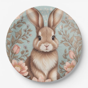 Cute Baby Bunny Pastel Floral  Paper Plate