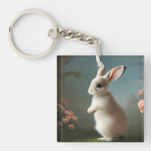 Cute Baby Bunny Portrait Key Ring