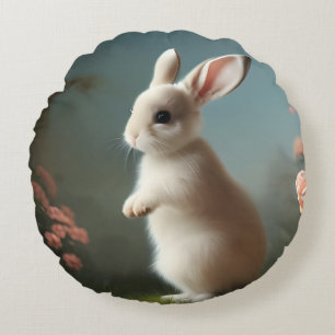 Cute Baby Bunny Portrait Round Cushion