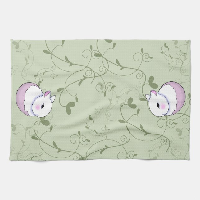 Cute Baby Bunny Rabbit Easter Tea Towel (Horizontal)