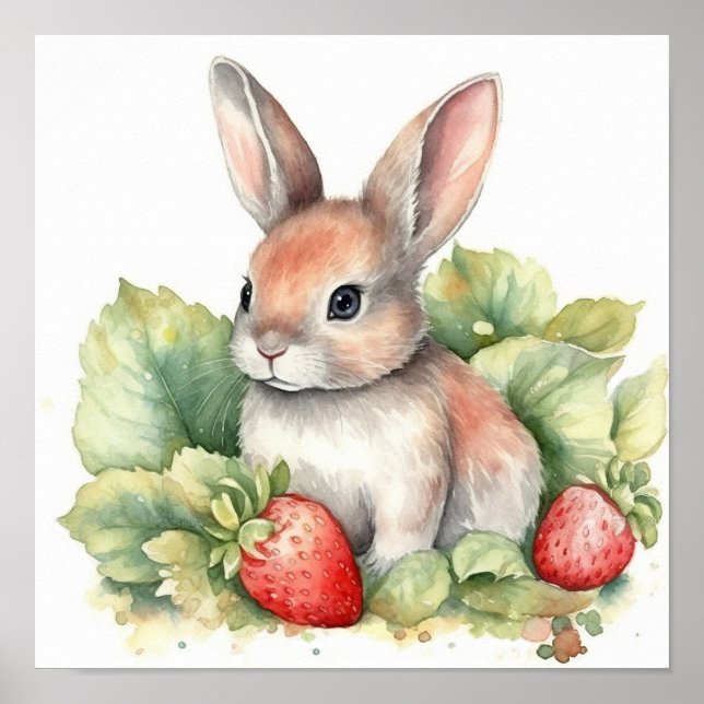 Cute Baby Bunny Rabbit Watercolor Poster (Front)