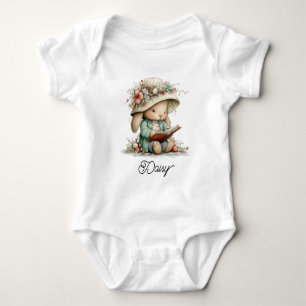 Cute Baby Bunny Reading Book Bodysuit