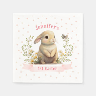 Cute Baby Bunny with Butterfly 1st Easter Party Napkin