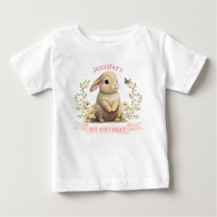 Cute Baby Bunny with Butterfly Easter Birthday T-Shirt