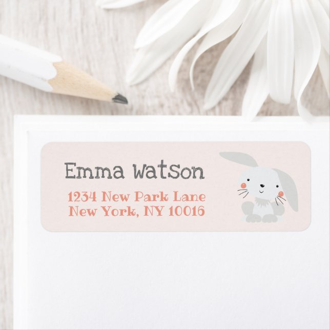 Cute Baby Buny | Peach Kids or Baby Shower Label Return Address Label (Insitu)