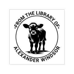 Cute Baby Calf Cow Standing Library Book Name Self-inking Stamp