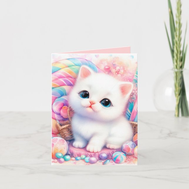 Cute baby candy cat add message any purpose card (Front)
