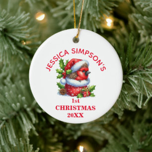 Cute Baby Cardinal First Christmas Personalised Ceramic Ornament