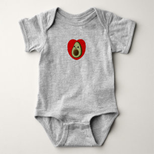 Cute Baby Cartoon Avocado In Red Heart Bodysuit