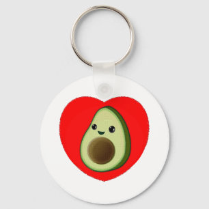 Cute Baby Cartoon Avocado In Red Heart Key Ring