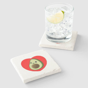 Cute Baby Cartoon Avocado In Red Heart Stone Coaster