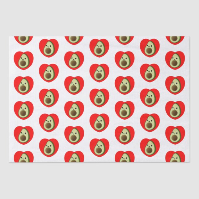 Cute Baby Cartoon Avocado In Red Heart Tissue Paper (Front)
