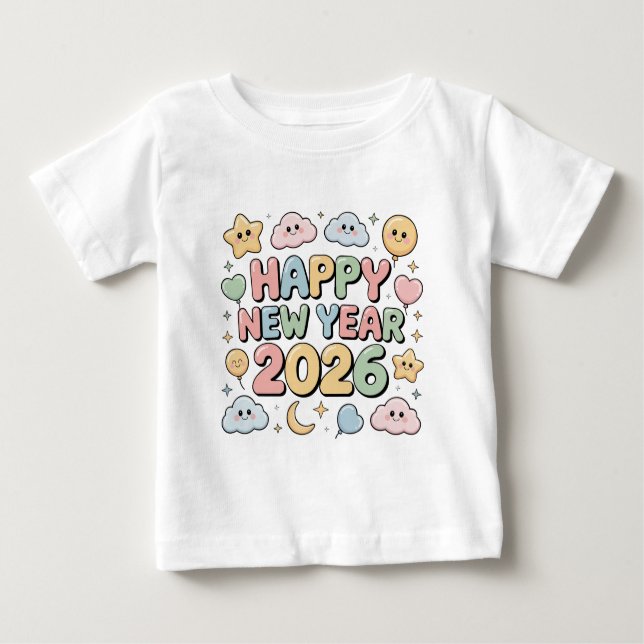 Cute Baby Cartoon New Year 2026 Illustration Baby T-Shirt (Front)
